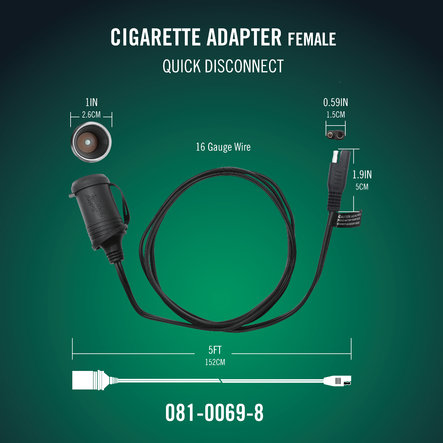 Female Cigarette Adapter Accessory Cable with Quick Disconnect - Battery Tender®